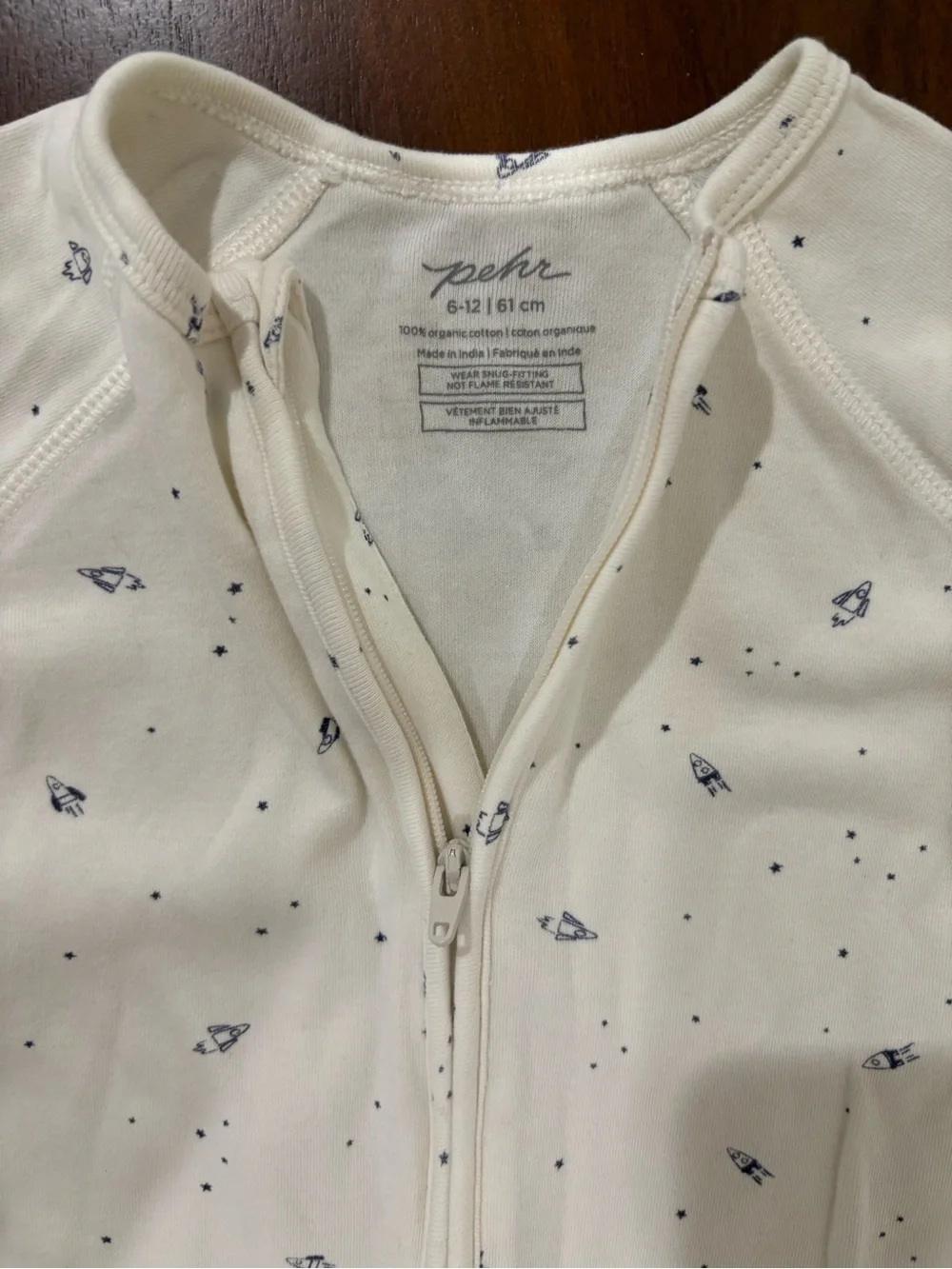 Pehr Cream Footed Baby One-Piece Sleeper with Subtle Navy Print